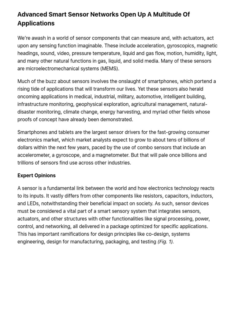 Advanced Smart Sensor Networks Open Up A Multitude of Applications ...