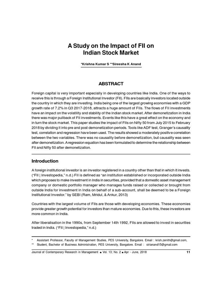 FII Impact on Indian Stock Market Analysis | PDF | Institutional ...