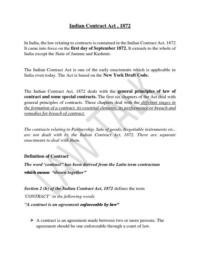 Indian Contract Act Notes 1 PDF Justice Legal Concepts