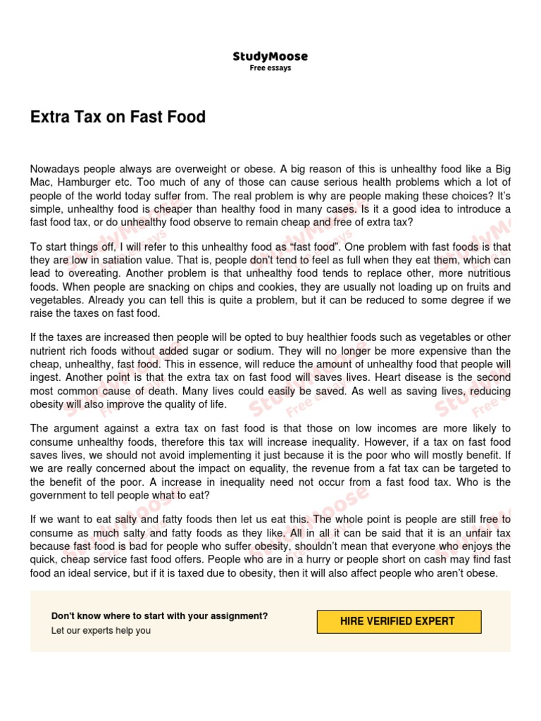 Extra Tax On Fast Food PDF Junk Food Foods