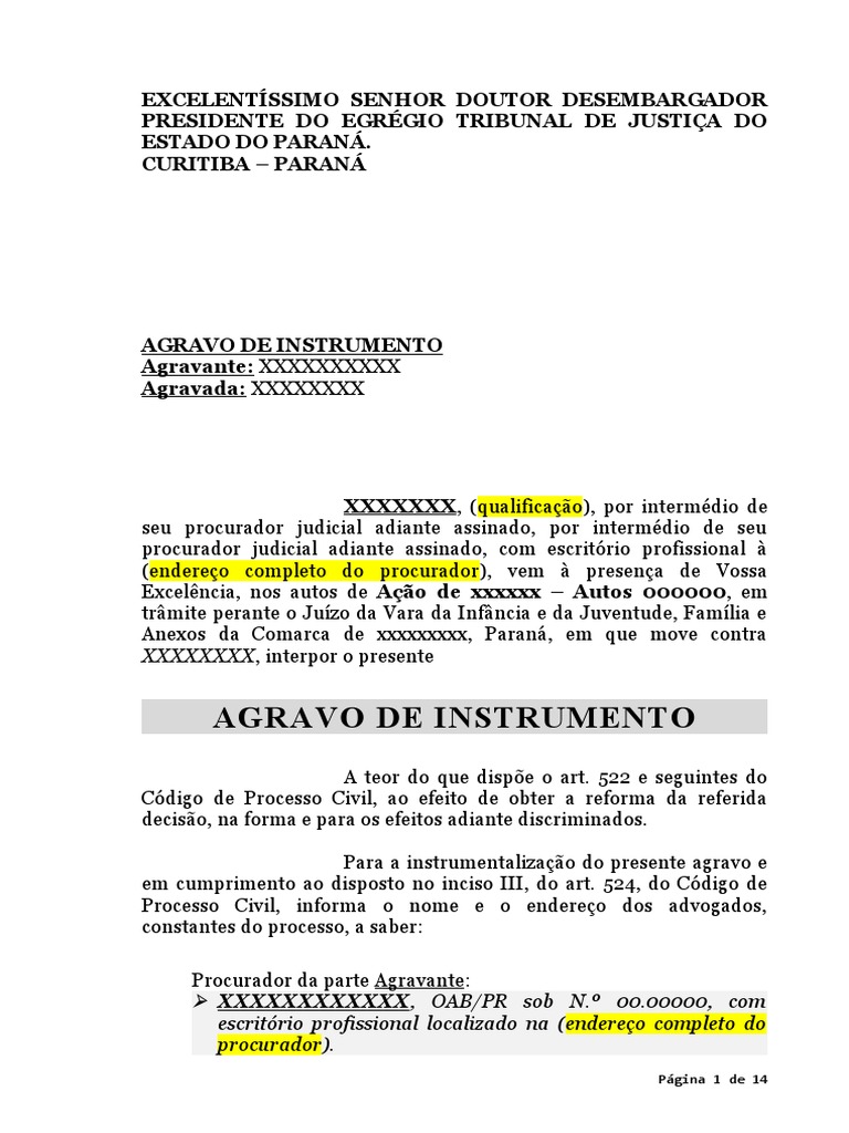 01 - Agravo - de - Instrumento - Ajg | PDF | Advogado | Processo civil