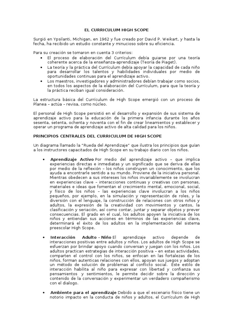 Curriculum High Scope: Principios y Método | PDF | Adultos | Plan de ...