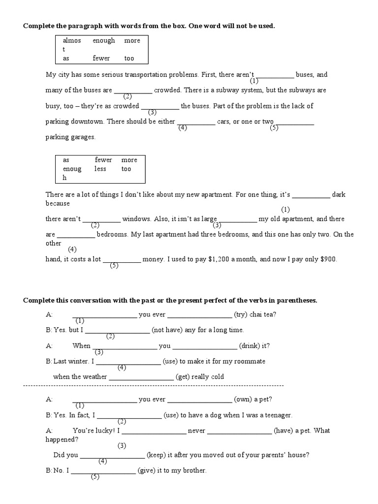 Complete The Paragraph With Words From The Box. One Word Will Not Be ...