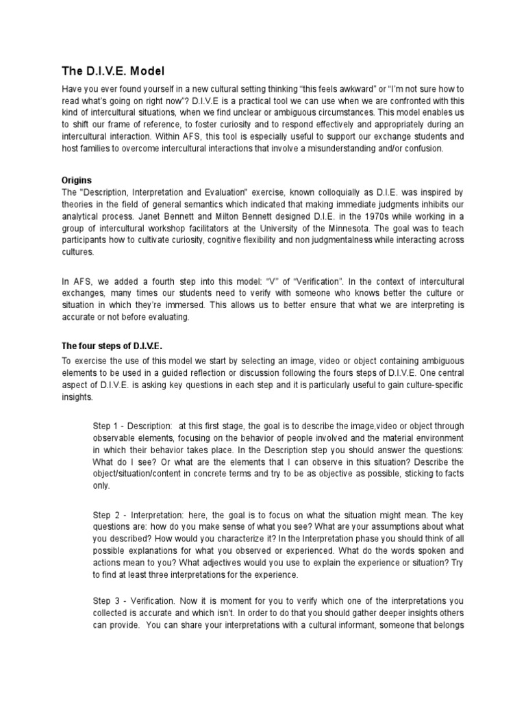 The D I V E Model Pdf Cross Cultural Communication Evaluation