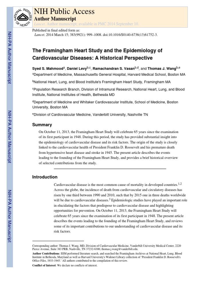 Framingham Heart Study: Cardiovascular Insights | PDF | Myocardial ...