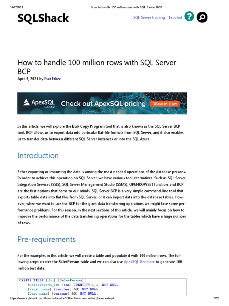How To Handle 100 Million Rows With SQL Server BCP | Download Free PDF ...