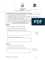 Simulacro Matemática 1º Evaluación: Esta Evaluación Consta de 4 (Cuatro) Problemas Distribuidos en 3 (Tres) Páginas