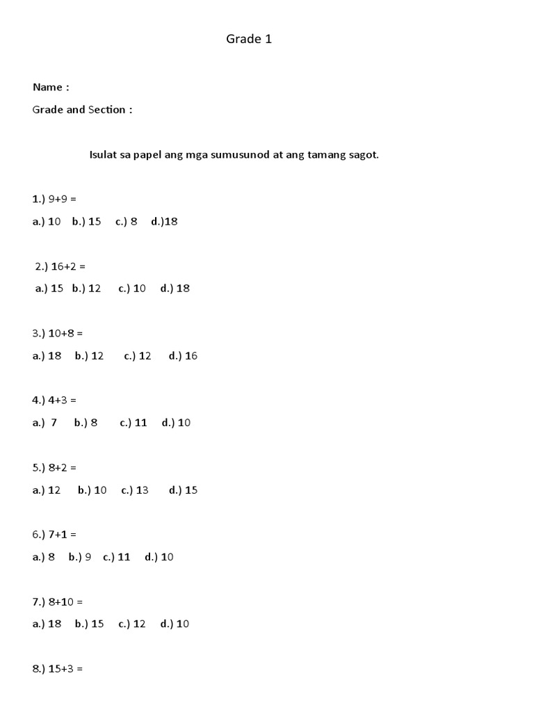 Grade 1-2 Math and Sound Exercises | PDF