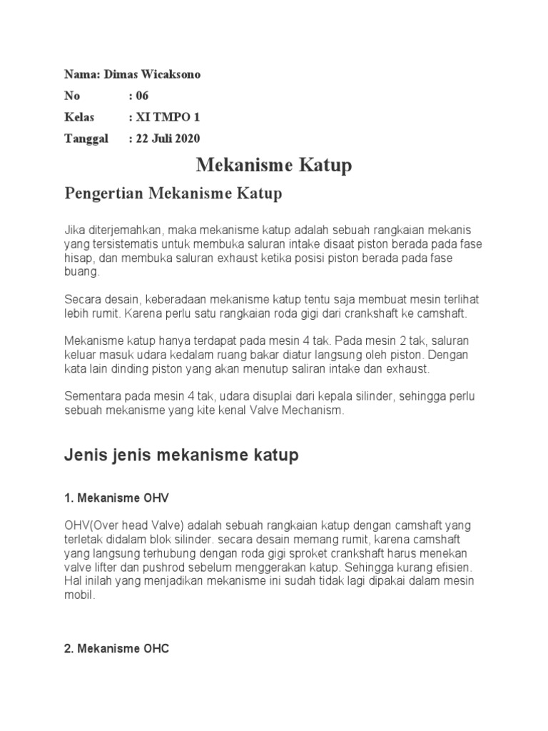 Mekanisme Katup OHC dan OHV Mesin 4 Tak | PDF