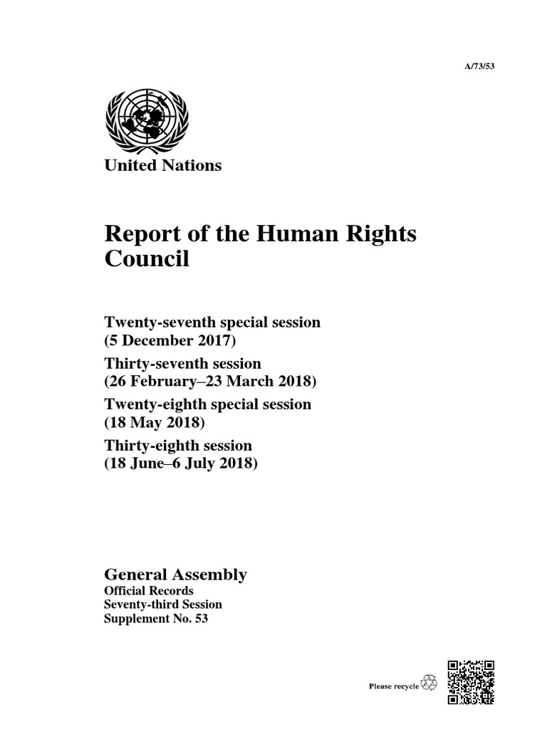 UN Human Rights Council Report 2018 | PDF | Palestinian Territories ...