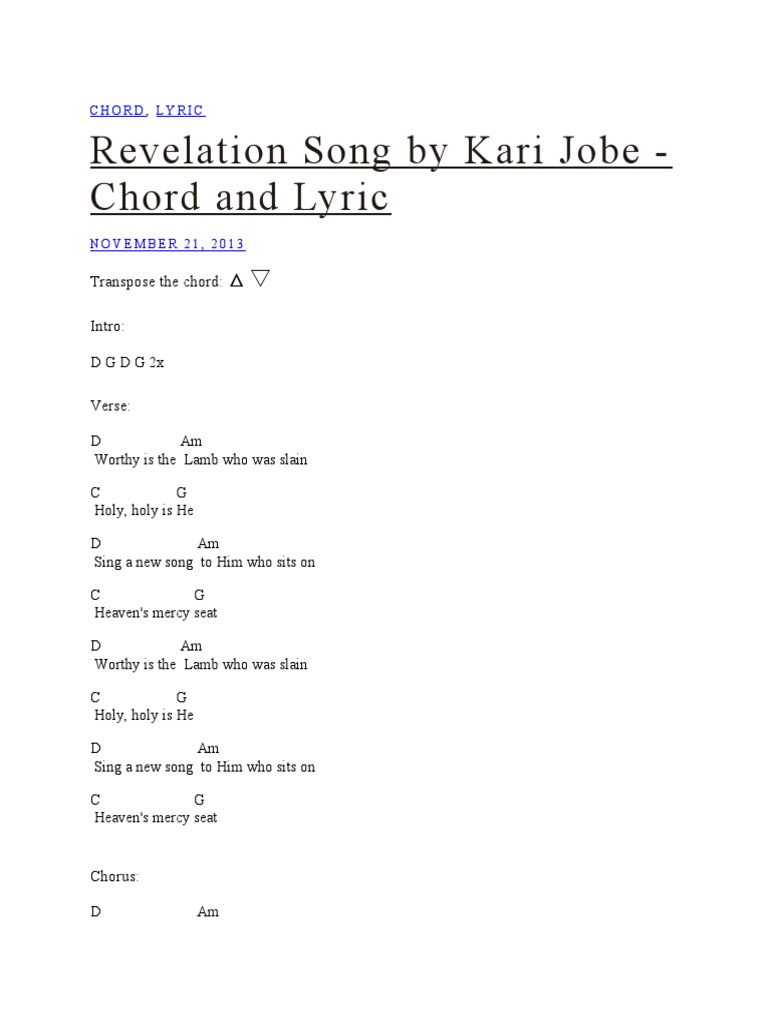Revelation Song Chords - Kari Jobe » Chords And Lyric