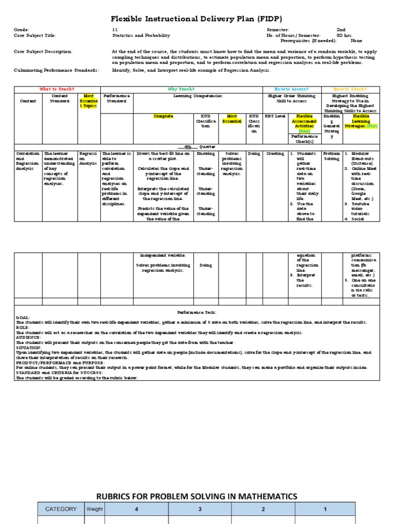FIDP for Statistics and Probability | PDF | Regression Analysis ...
