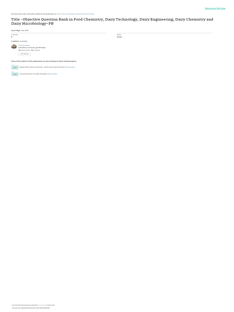 Title Objective Question Bank in Food Chemistry, Dairy Technology