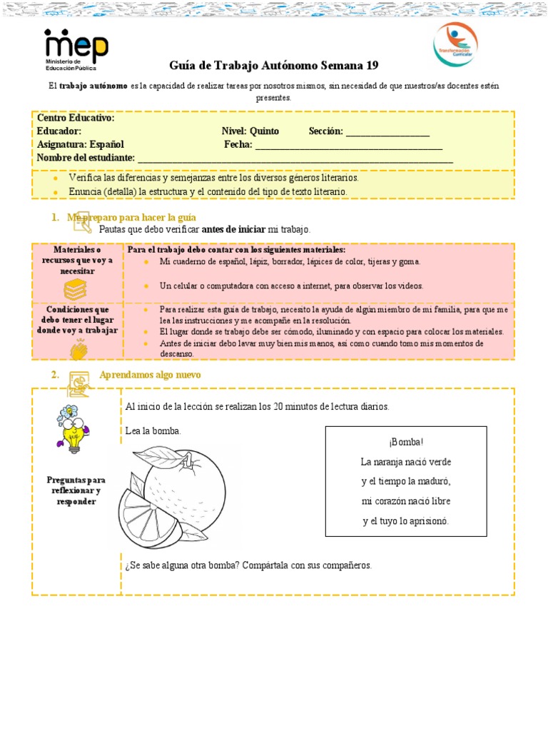 GTA 5° - Español - Semana 19 - Novela - Trabalenguas - Adivinanzas, Bombas,  Refranes | PDF, image size:768x1024