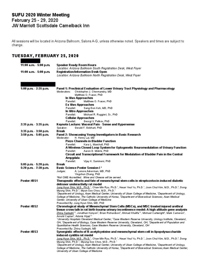 Program-SUFU 2020 Winter Meeting-2252020 | PDF | Urinary Incontinence |  Urology