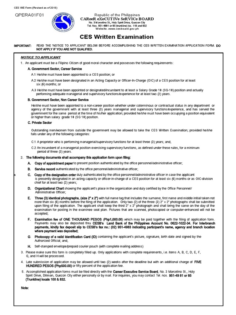 CES Written Exam Application Guidelines | PDF
