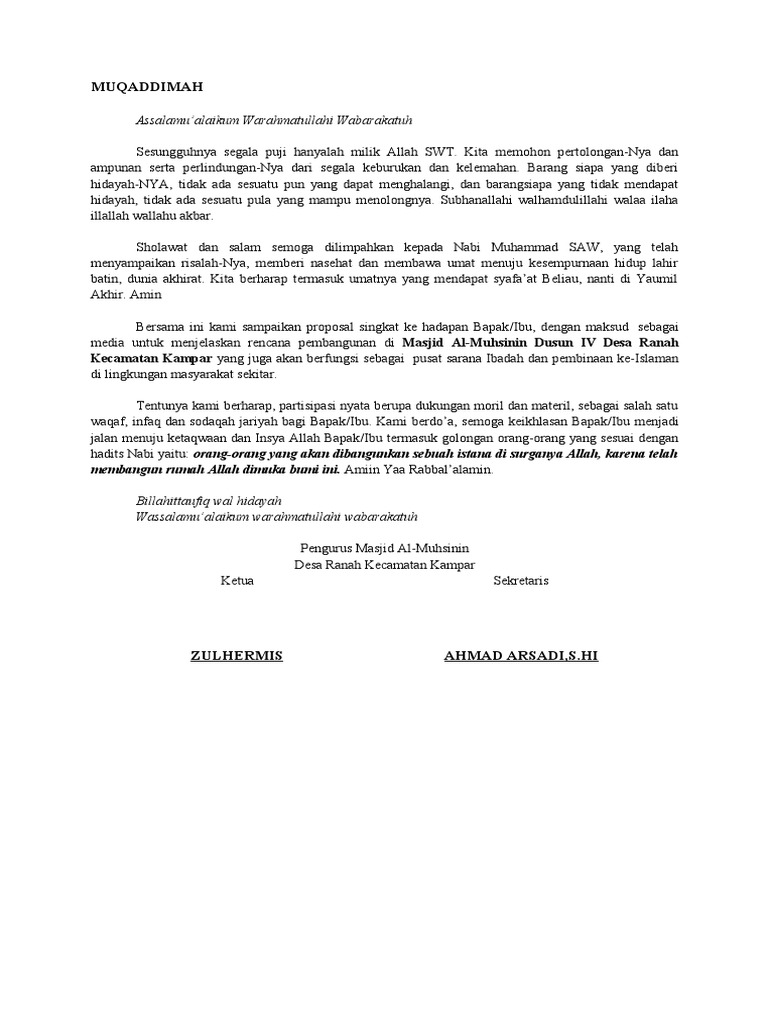 Proposal Pembangunan Masjid Al-Muhsinin | PDF