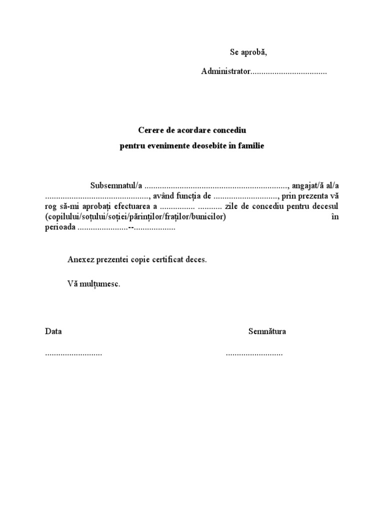 Cerere Concediu Deces | PDF