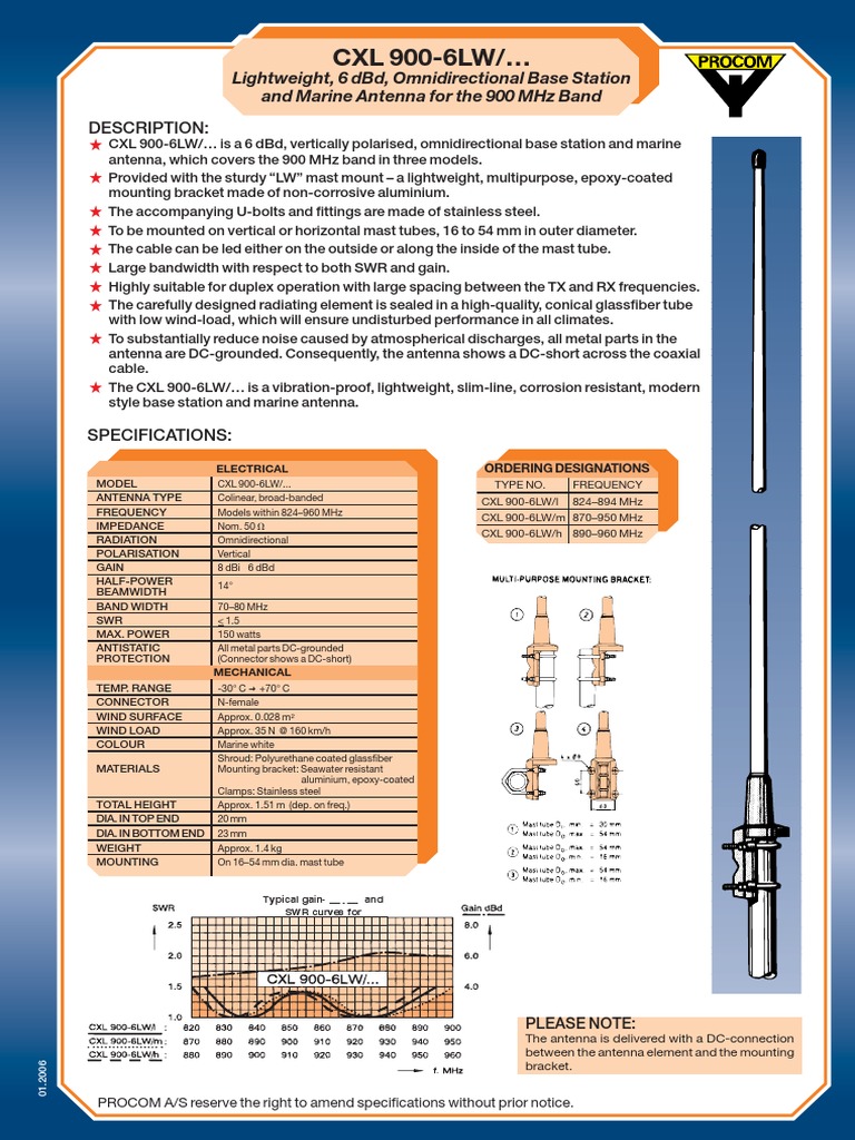 DARPS System - UHF Antenna (PROCOM CXL 900-6LW) | PDF | Antenna (Radio ...