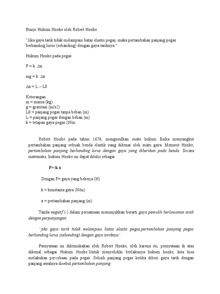 Bunyi Hukum Hooke Oleh Robert Hooke Pdf