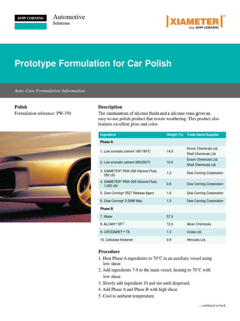 Prototype Formulation For Car Polish Automotive PDF Silicone