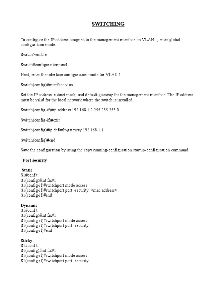 Configuring Switch IP and Security Settings | PDF | Teaching Methods ...