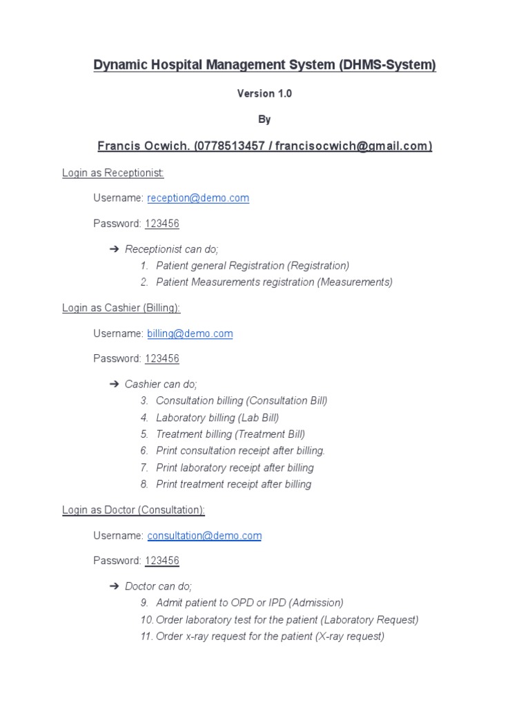 Dynamic Hospital Management System (DHMS-System) : Login As ...