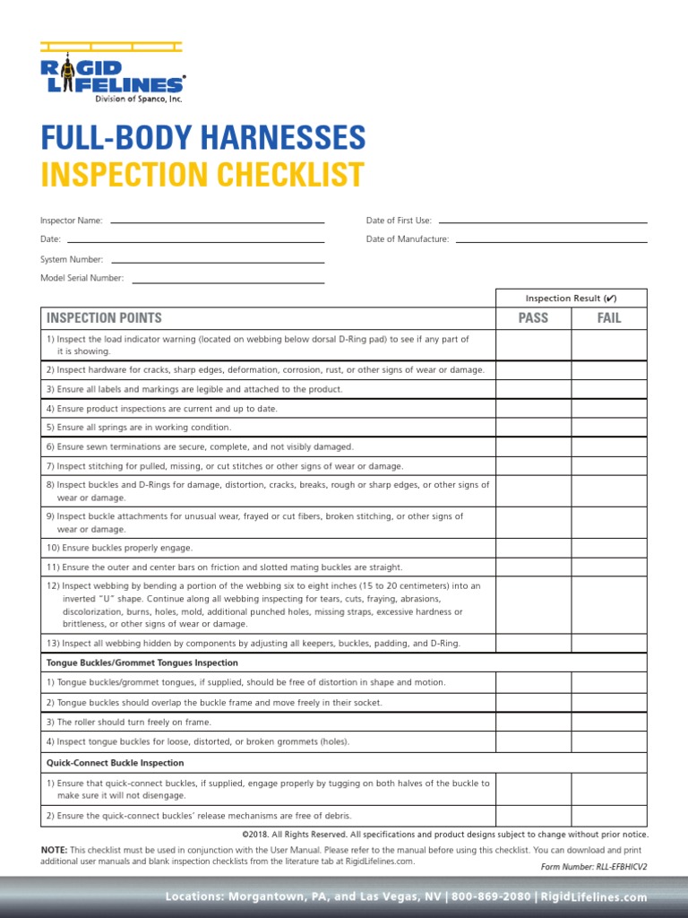 FullBody Harnesses Inspection Checklist PDF Wear Equipment