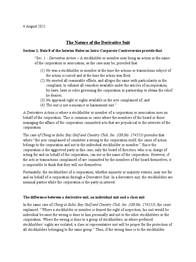 Understanding Derivative Suits in the Philippines | PDF | Corporations ...