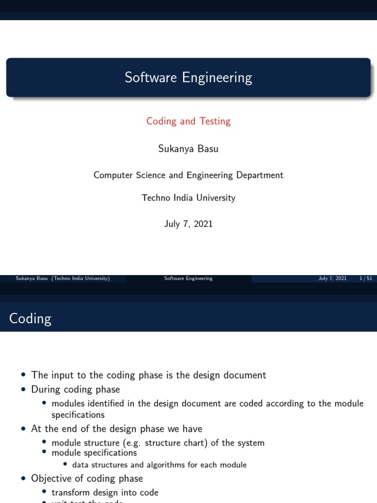 Software Engineering: Coding and Testing | PDF | Software Testing ...