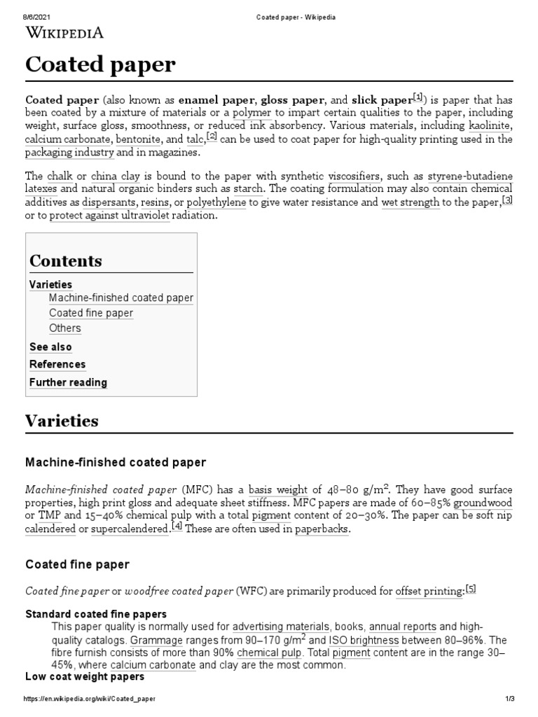 Coated Paper Coated Paper (Also Known As Enamel Paper, Gloss Paper, and Slick Paper PDF