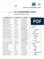 Unregelmäßige Starke Deutsche Verben Liste ASprachniveau A2