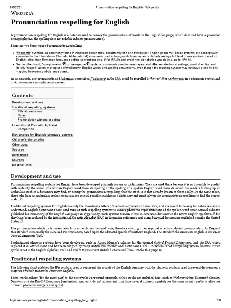 Pronunciation Respelling For English - Wikipedia | PDF | Phonetics | Human  Voice