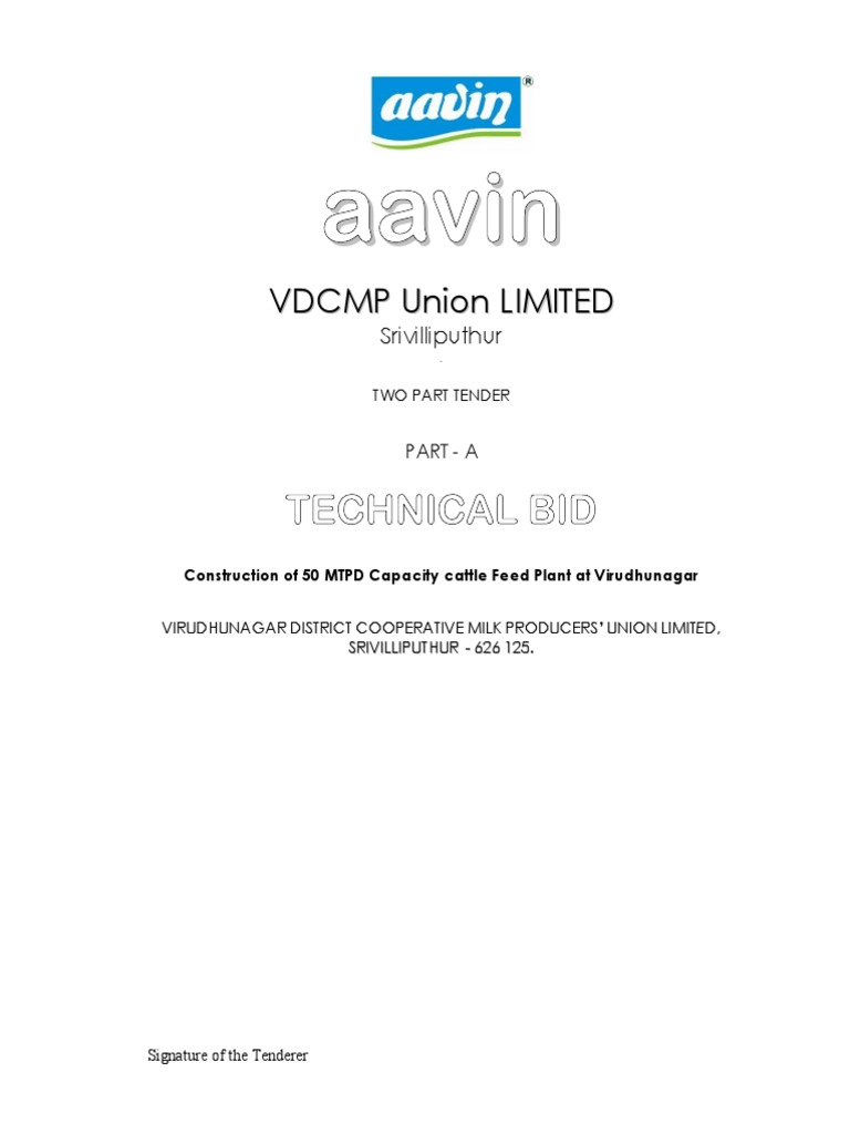 TD vnr183684 Tender Document Cattle Feed Plant 17.06.2021 PDF Diploma Value Added Tax