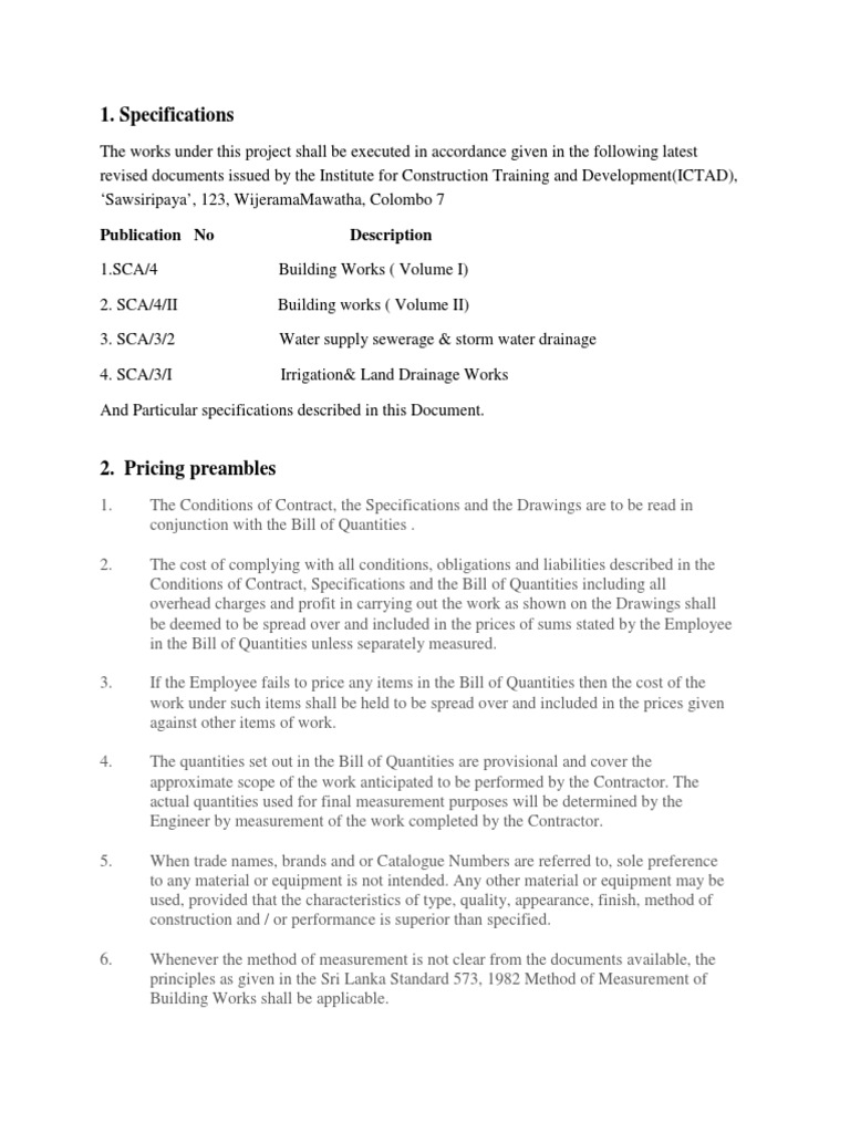 Section VI Pricing Preambles ITB 010 PDF Concrete