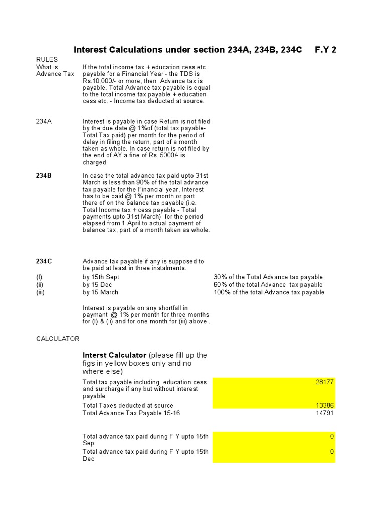 Interest Calculator U S 234 A B C PDF Taxes Interest
