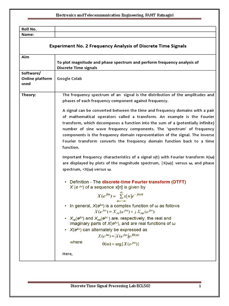 DFT Spectrum Analysis of Signals | PDF | Fourier Analysis | Digital ...
