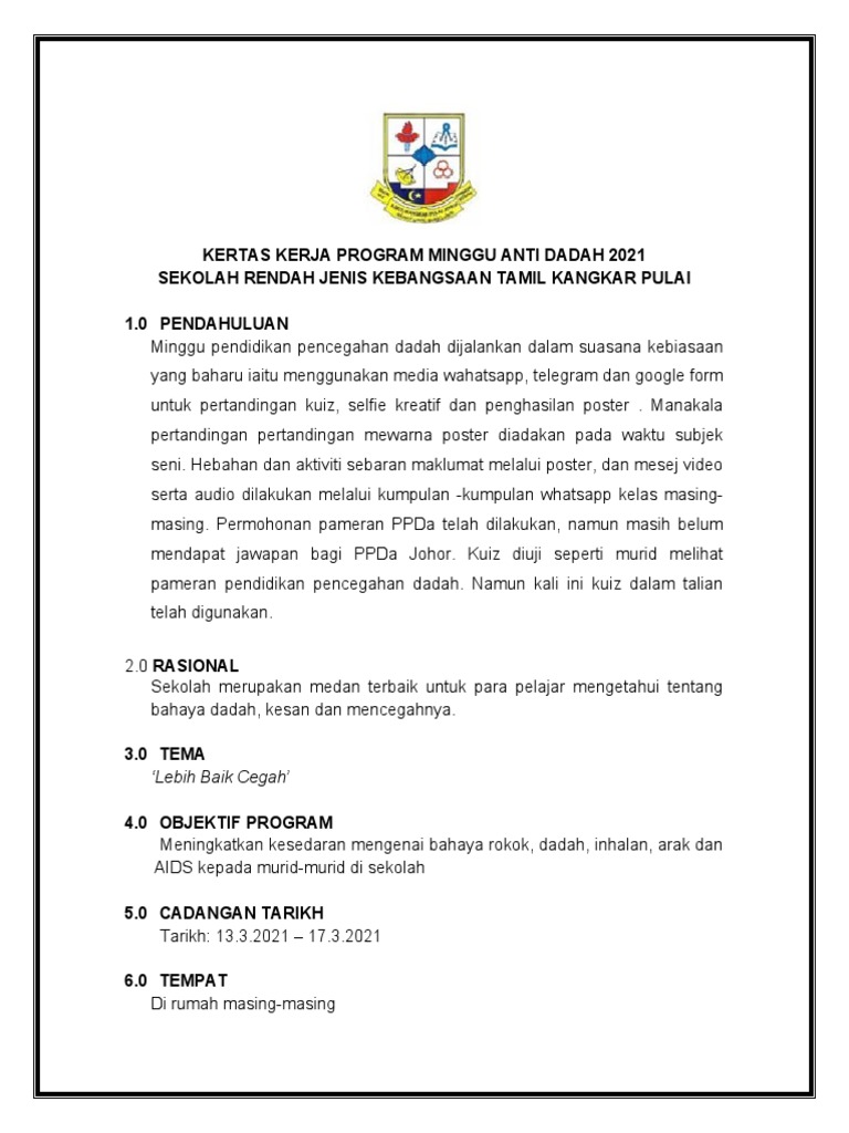 Kertas Kerja Minggu Antidadah 2021 Pdf