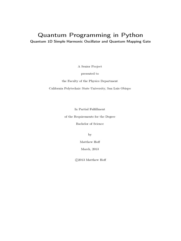 Quantum Programming in Python - Quantum 1D Simple Harmonic Oscilla ...