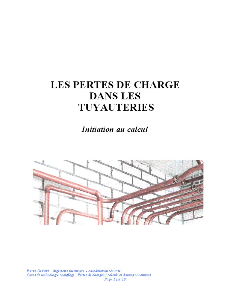 Calcul des pertes de charge en tuyauterie PDF Tuyau Génie chimique — free download
