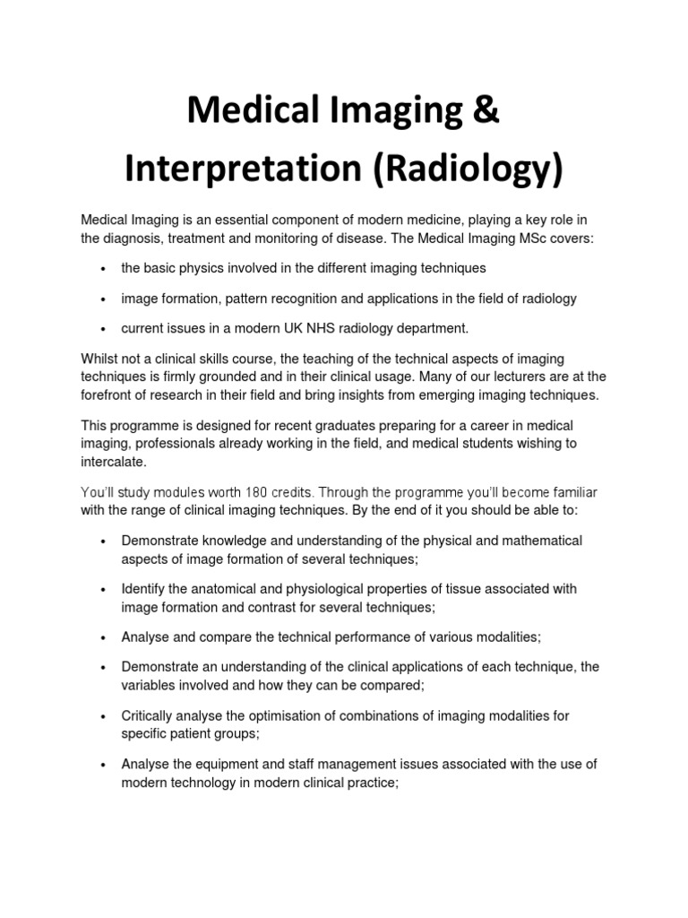 MSc in Medical Imaging Overview | PDF | Medical Imaging | Radiology