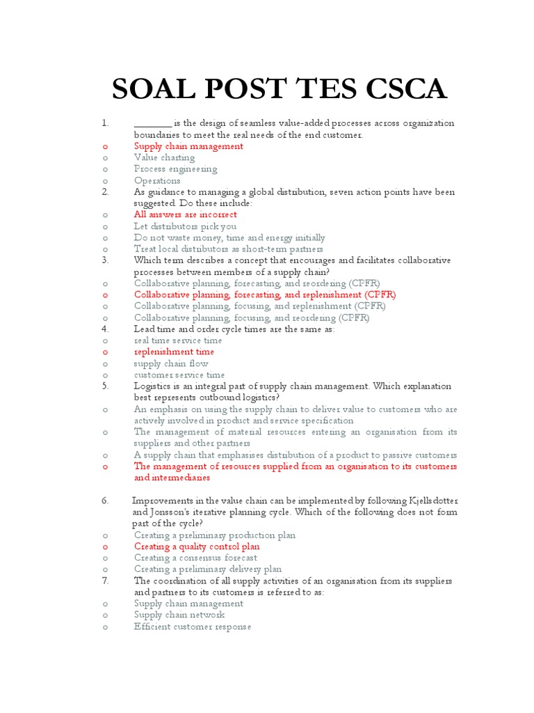 CSCA Exam Sample Questions and Answers | PDF | Supply Chain | Supply ...