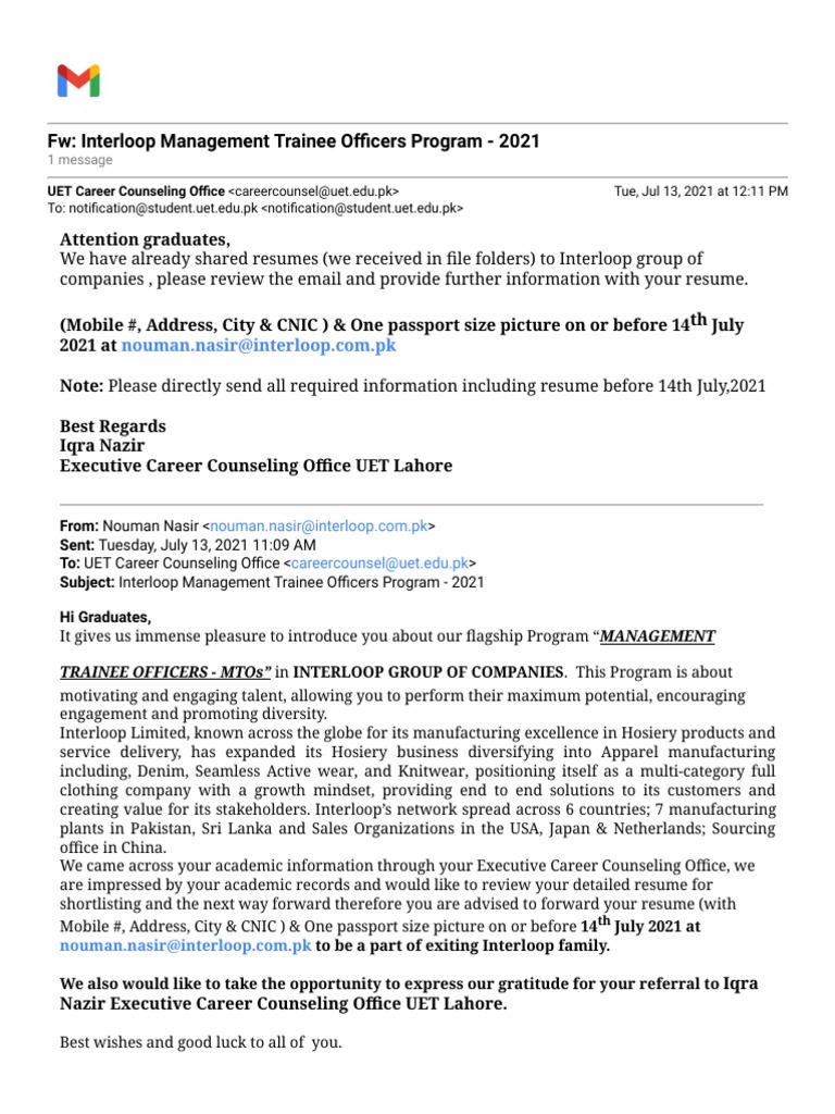 Interloop MTO Program Application 2021 | PDF