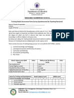 Department of Education: Training Needs Assessment Form Survey Questionnaire For Teaching Personnel