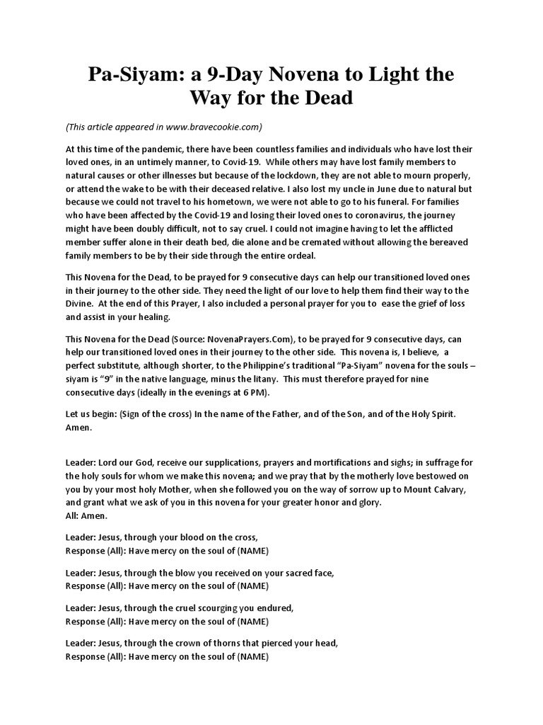 PaSiyam A 9Day Novena To Light The Way For The Dead PDF Grief
