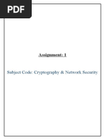 Assignment: 1: Subject Code: Cryptography & Network Security