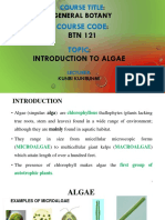 BTN 121: Introduction To Algae: Course Code Topic