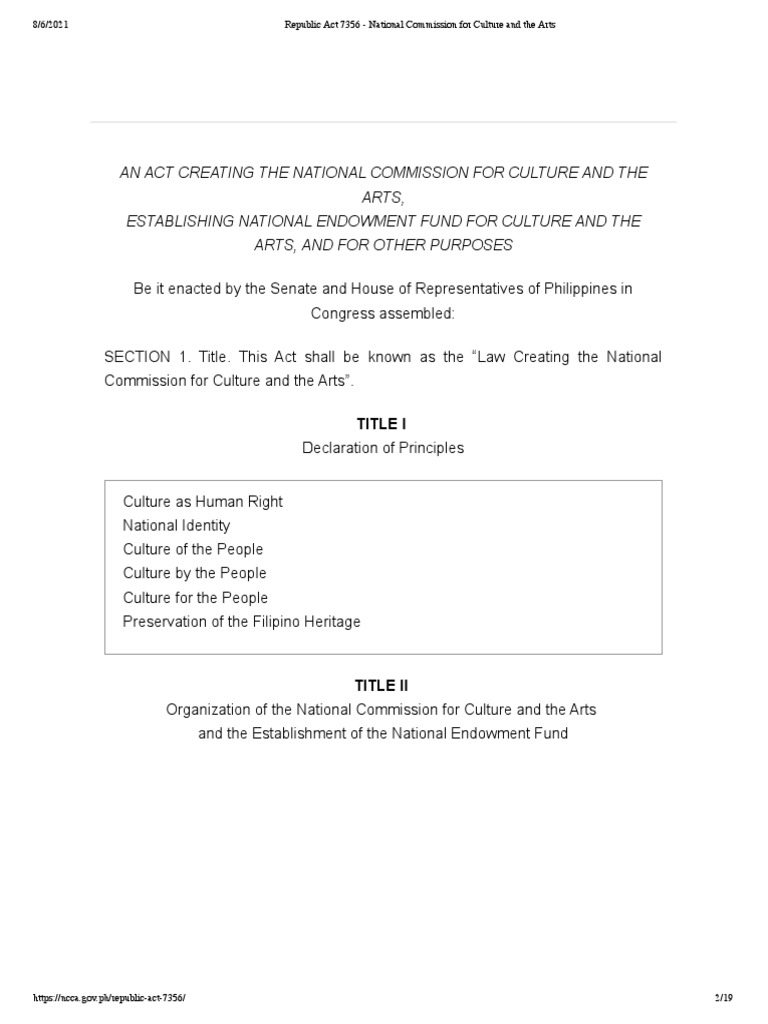 RA 7356: National Commission for Culture | PDF | Politics | Social Science