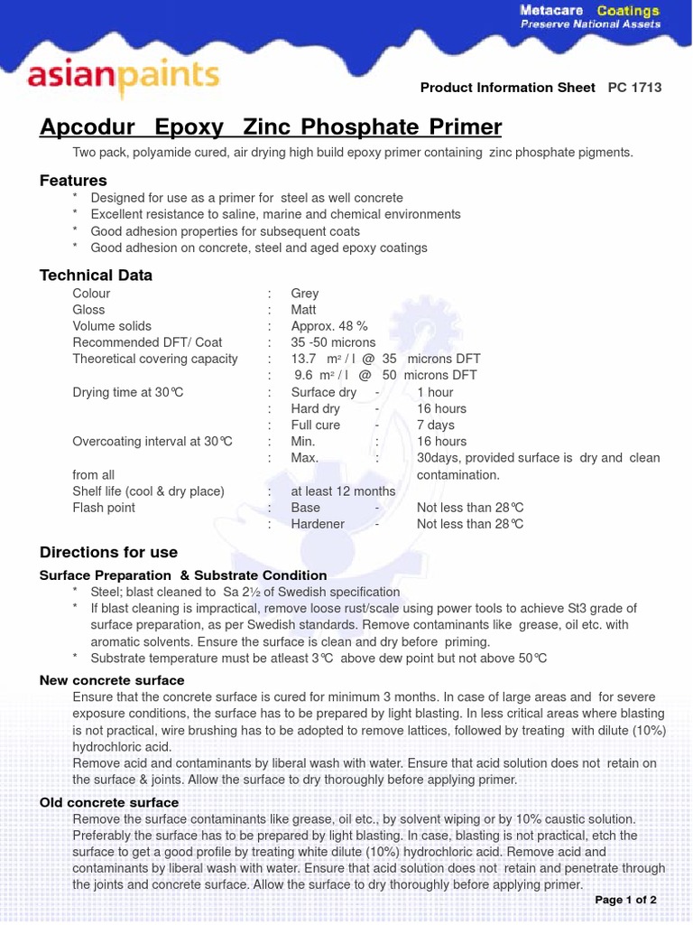 Apcodur Epoxy Zinc Phosphate Primer PDF Epoxy Paint