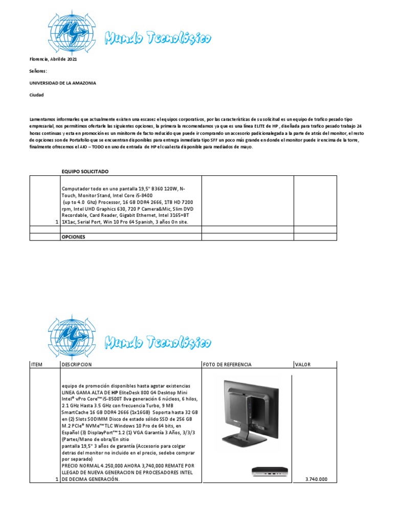 Cotizacion Mundo Tecnologico | PDF | Unidad de estado sólido | Hardware ...